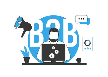 B2B marketing for institutional success. Digital strategy, e-commerce, supply chain and online b2b marketing for effective business-to-business operations. Vector illustration on white backgroundのイラスト素材