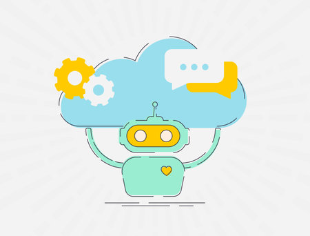 AI in Cloud Computing. AI-ready cloud storage infrastructure. Artificial Intelligence and Machine Learning Solution for Businesses. Flat vector illustration isolated on white background with iconsのイラスト素材