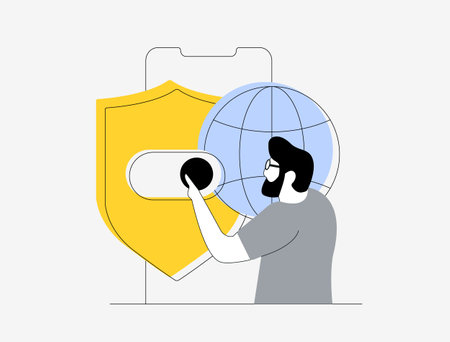 Smartphone security, mobile firewall icon. VPN gateway cybersecurity for mobile devices, firewall shield symbol and mobile privacy protection. VPN network security vector outline illustrationのイラスト素材