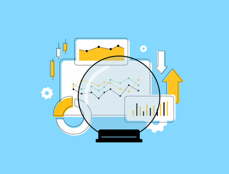 Predictive data analytics uses big data, AI and machine learning to forecast trends, optimize decision-making. Data-driven insights, predictive modeling and business intelligence vector illustrationのイラスト素材