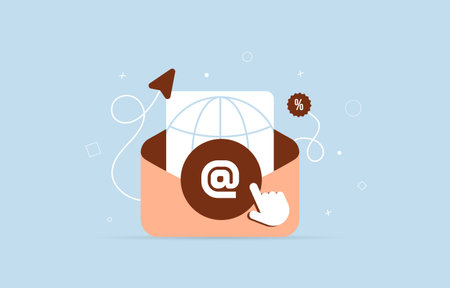 Email marketing concept - reach target audiences, boost engagement, drive conversions and build loyalty through personalized email marketing messages. Vector illustration and iconsのイラスト素材