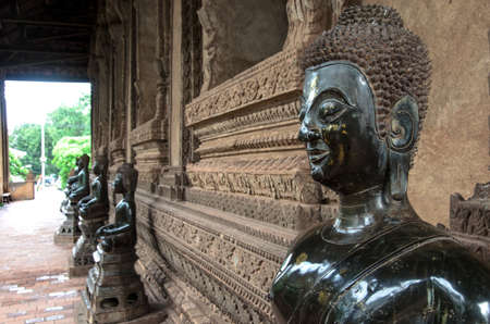 Buddhas in Haw Pha Kaeo, Vientiane, Laos.の写真素材