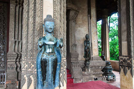 Buddhas in Haw Pha Kaeo, Vientiane, Laos.の写真素材