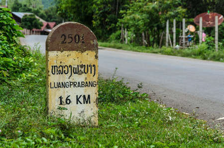 16 kilometers to Luangprabang Milestone.photo taken on: June 21st 2014.の写真素材