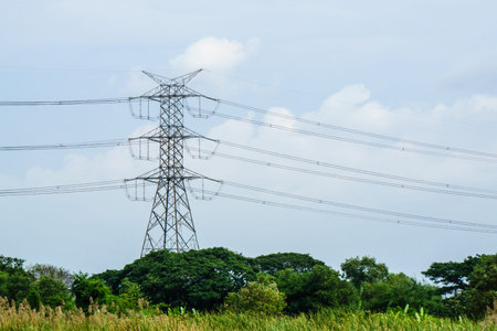 High voltage post.High-voltage tower.Photo taken on: January 9th, 2016のeditorial素材