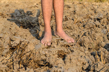 standing on dry and cracked ground,barren groundの写真素材