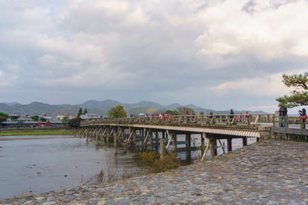 Kyoto, Japan - December 3, 2015: Katsura River and Togetsukyo Bridge in Arashiyama, Kyoto, Japanのeditorial素材
