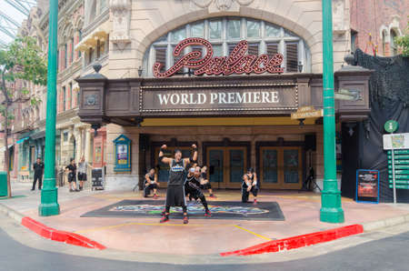 Singapore, Singapore - September 21, 2014:The Rockafells B-Boying crews dancers at World premiere theater located within Universal studio on Sentosa Island, Singaporeのeditorial素材