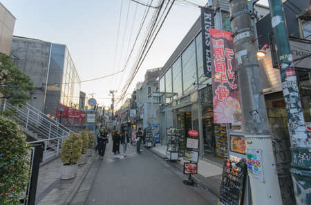 Tokyo, Japan - January 28, 2016: Ura-Harajuku street in evening.the Harajuku back street, which is the main shopping street for young peopleのeditorial素材