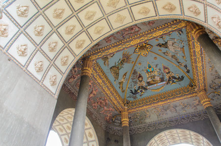 Ceiling Mural of Patuxai in Vientiane, Laos.Photo taken on: June 19th 2014