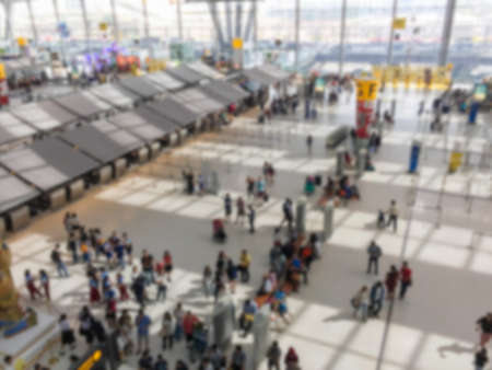 Top view of blurred airport counter check inの写真素材