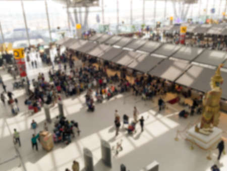 Top view of blurred airport counter check inの写真素材
