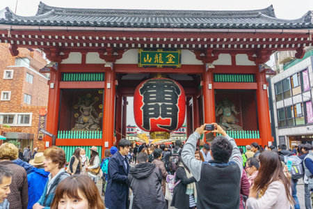 Tokyo, Japan - November 19, 2016 : Front Of Sensoji Temple/Shrine Gate in Asakusa Area in Tokyo ,...
