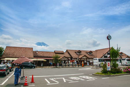 YAMANASHI, JAPAN - July 24, 2017 : Kawaguchi train station with mountain Fuji .のeditorial素材