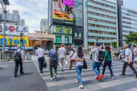 OSAKA , JAPAN - June 29 2018 : Dotonbori entertainment district in morning. Dotonbori is one of the principal tourist destinations in Osaka Japan.のeditorial素材