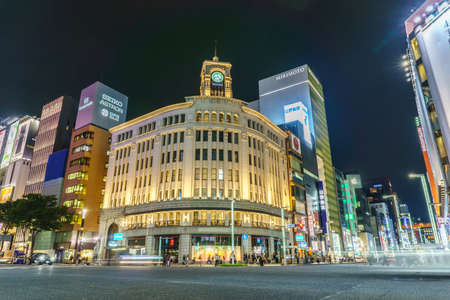 Tokyo, Japan - September 21, 2018 :Traffic in the Ginza District.Ginza is is Tokyo's most famous upmarket shopping, dining and entertainment district .のeditorial素材