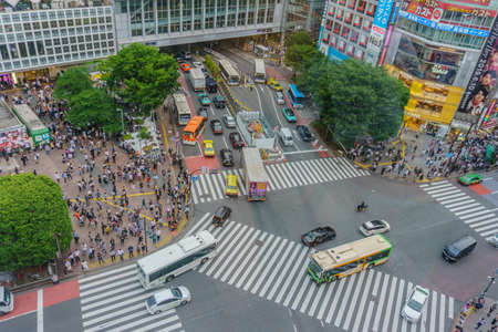 Tokyo, Japan - June 5, 2019 : high angle view . Shibuya Crossing in Tokyo , Japanのeditorial素材