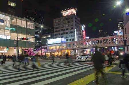 Tokyo, Japan - January 25, 2016: Street view of night in Tokyo Shinjuku.のeditorial素材