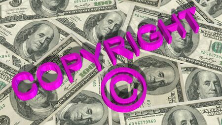 Copyright sign and lettering on 100  billsの写真素材