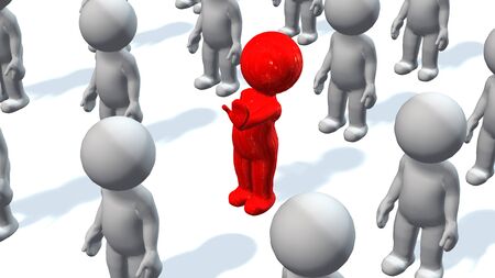 Standing out from the crowd - a red 3d people in a crowd of white 3d peopleの写真素材