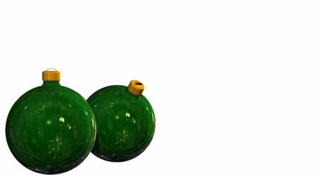 two  green Christmas balls - isolated on white backgroundの写真素材