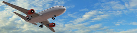 Modern Passenger airplane flight in blue sky panorama