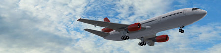 Modern Passenger airplane flight in blue sky panorama