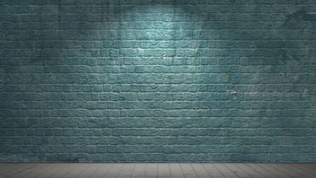 Old interior room with brick wall and wooden floor in spotlightの写真素材