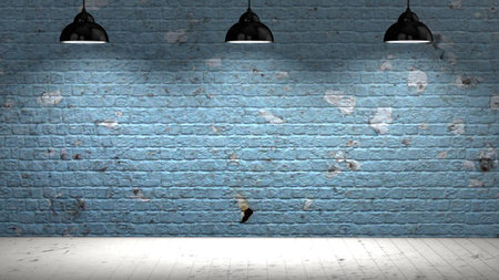 brickwall illuminated with spot lights and wood floor