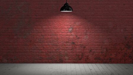 brickwall illuminated with spot lights and wood floorの写真素材