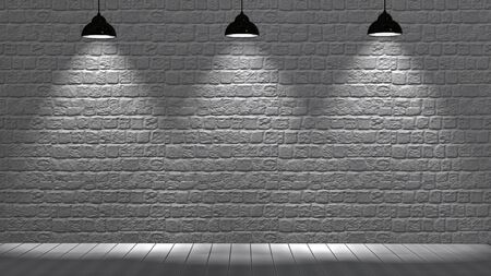 brickwall with spot lights and wood floorの写真素材