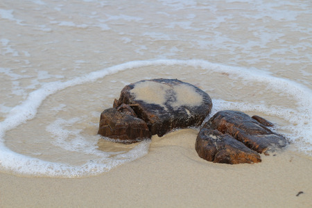 Old breakwater on the shores of the Baltic coastの写真素材