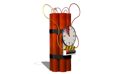 Dynamite bomb with clock timer - isolated on whiteの写真素材
