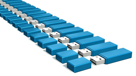 set of  USB Flash Memory Drives isolated on white