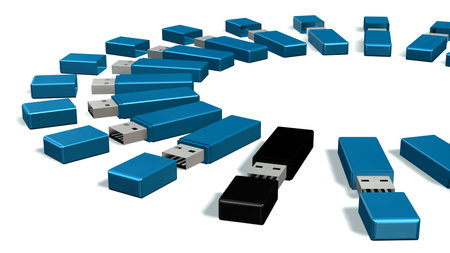 set of  USB Flash Memory Drives isolated on white