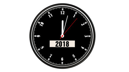 clock with the new year 2018 isolated on white