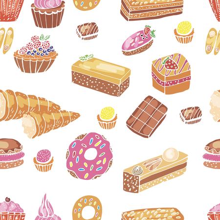 seamless pattern of various pastries, cakes and sweets.のイラスト素材