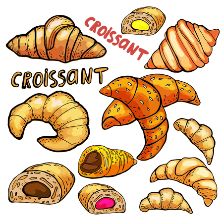 set of various buns and croissants. Baking isolated.のイラスト素材