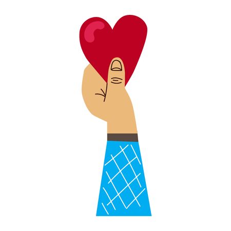 A hand held holds out a heart valentine. Illustration for February 14. Declaration of love.のイラスト素材