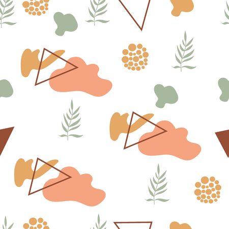 Seamless pattern with leaves and spots and triangles.のイラスト素材
