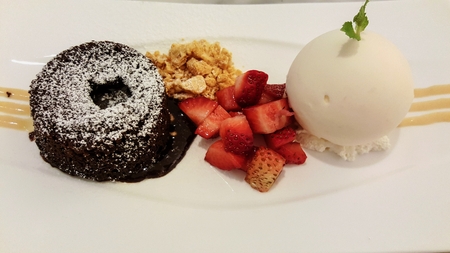 Chocolate Lava with strawberry and Icecreamの写真素材