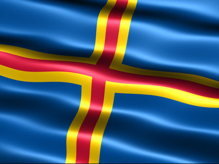 Flag of Aaland with silky appearance and waves (computer generated illustration)の写真素材