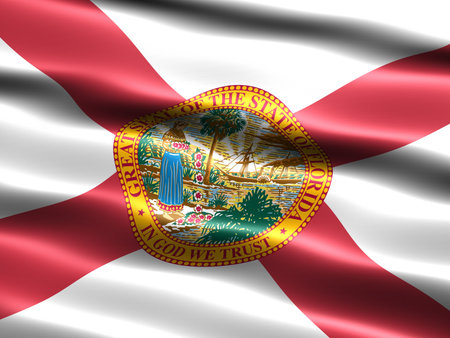 Computer generated illustration of the flag of the state of Florida with silky appearance and waves
