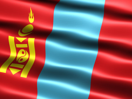 Flag of Mongolia, computer generated illustration with silky appearance and waves