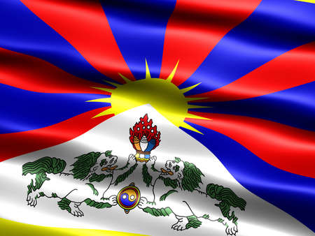 Flag of Tibet, computer generated illustration with silky appearance and wavesの写真素材