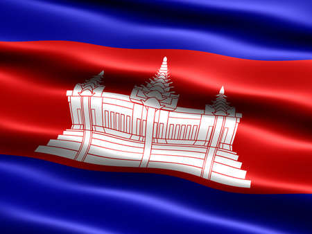 Flag of Cambodia, computer generated illustration with silky appearance and wavesの写真素材