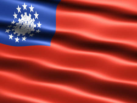Flag of Myanmar, computer generated illustration with silky appearance and wavesの写真素材