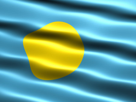 Flag of Palau, computer generated illustration with silky appearance and wavesの写真素材