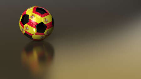 High quality 3D render of a glossy soccer ball on golden metal surface. The hexagons carry the flag of Spain. Very beautiful background image ideal for HD Video productions.の写真素材