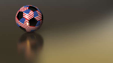 High quality 3D render of a glossy soccer ball on golden metal surface. The white hexagons are carrying the flag of the USA. Very beautiful background image ideal for HD Video productions.の写真素材